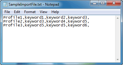 Esempio di file txt di importazione